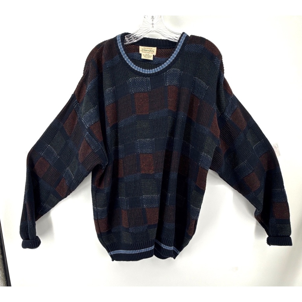 Vintage St. John's Bay Mens XL Colorblock Knit Crewneck Sweater Patchwork